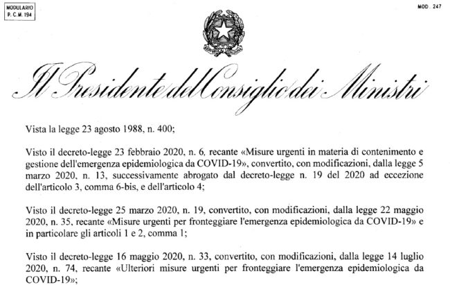 testo nuovo Dpcm